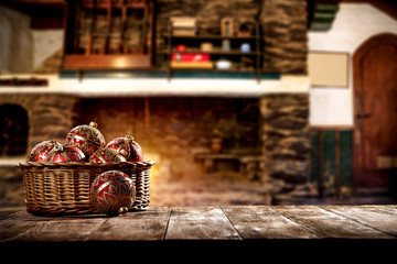 wood, fireplace, holiday, decoration, christmas, winter, interior, home, celebration, cozy, basket, season, tree, house, room, nobody, background, warm, festive, fire, traditional, year, vintage, new,