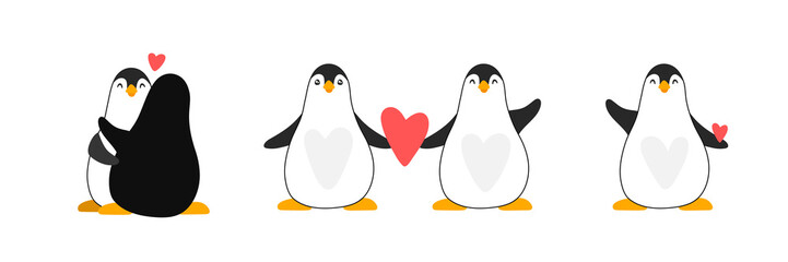 Set of vector penguins for nursery design, cartoon cute style illustration for kid