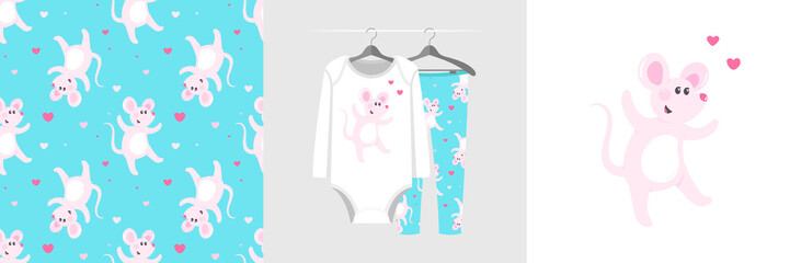 Seamless pattern and illustration for kid with sweet mouse