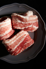 Fresh raw pork belly on plate