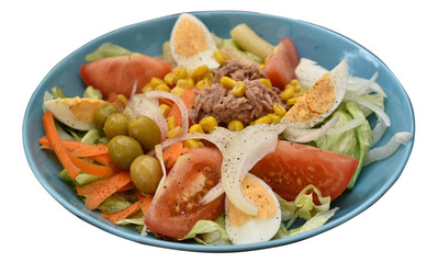 Healthy salad plate close up on white background
