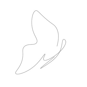 Butterfly flying continuous line drawing, vector illustration	