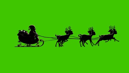 Santa Claus on a Reindeer Sleigh Flying on a Green Background, Two Beautiful 3d Animations, Second with Contour Light for the Night Flight. Seamless Looping, 4k - Powered by Adobe