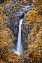 Fototapeta na wymiar Manafossen Falls and the valley of the river Man in in the province of Rogaland Norway in fall