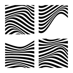 Set of 4 abstract backgrounds with wavy lines. Minimalist black and white abstract design. Vector Illustration.