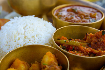 Traditional Nepalese thali in a restaurant