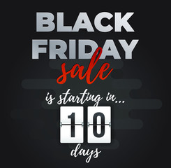 Black Friday Sale white analog counter with handcrafted caligraphy text on black background with abstract shapes