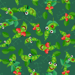 Cute seamless pattern with cartoon green pea