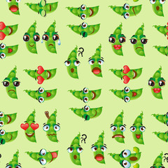 Obraz premium Cute seamless pattern with cartoon green pea