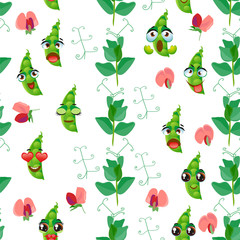 Cute seamless pattern with cartoon green pea