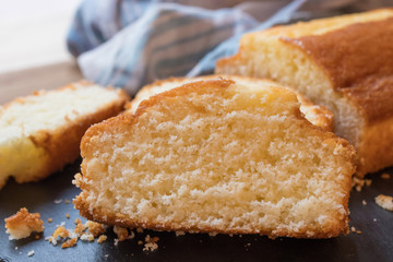 sponge cake or homemade pie cut