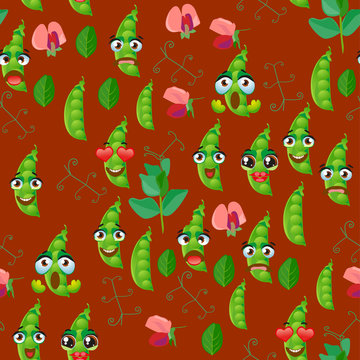 Cute seamless pattern with cartoon green pea