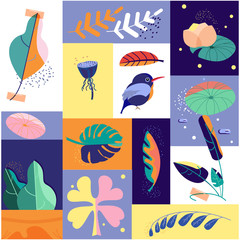 summer tropical day icons collage. concept flat design style vector graphic