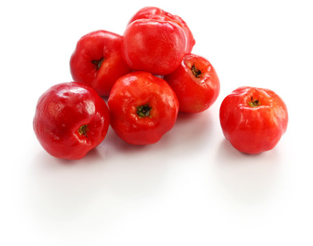acerola fruit, barbados cherry isolated on white background