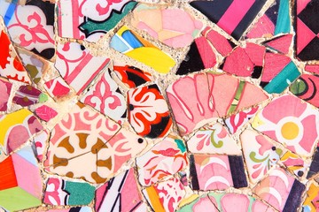 Mosaics by Gaudi in Park Guell in Barcelona, Spain.