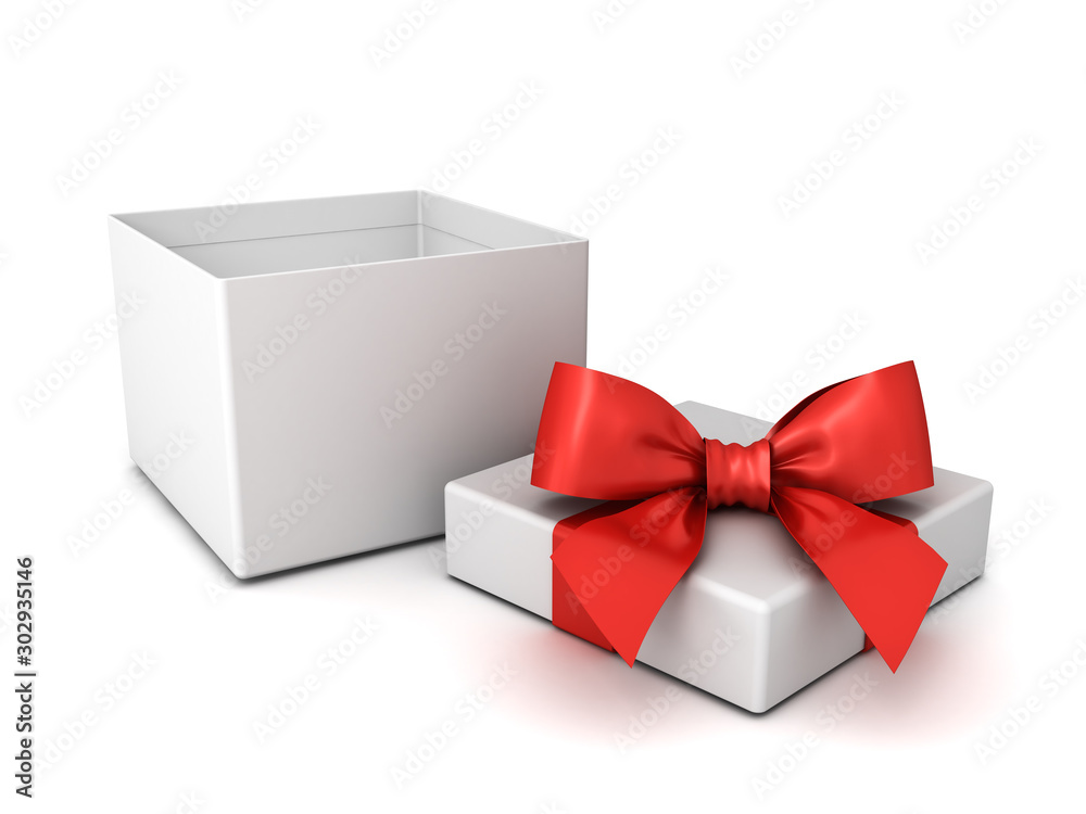 Aufkleber blank open gift box or present box with red ribbon and bow isolated on white background with shadow 