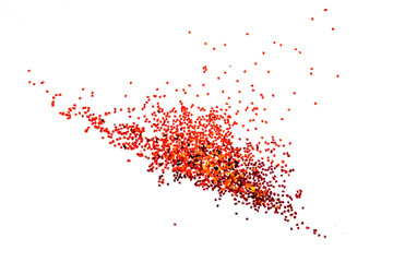 Red glitter powder splash or burst isolated on white background