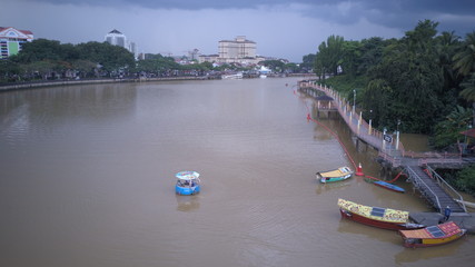 Kuching, Sarawak / Malaysia - November 8 2019: The buildings, landmarks and scenery of Kuching city, capital of Sarawak, Borneo island. Showing the famous landmarks in the Kuching city 