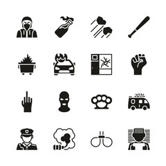 Riot or Public Disturbance Icons Black & White Set
