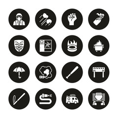 Violent Demonstration Icons White On Black Circle Set