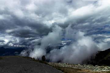 Clouds cover up the entire mountainside, BC, Canada