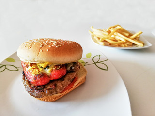 hamburger and fries