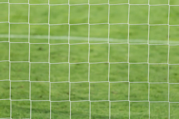 Football, soccer goal net with green grass background