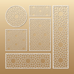 Laser cut vector panels (ratio: 1:1, 1:4, 2:1, 2:3, 3:1). Cutout silhouette with geometric pattern. The set is suitable for engraving, laser cutting wood, metal, stencil manufacturing.