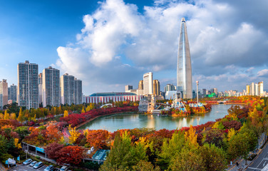 aerial view of seoul in autumn south korea