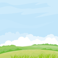 Fototapeta premium Nature landscape vector illustration. Field vector illustration with green grass and some plant