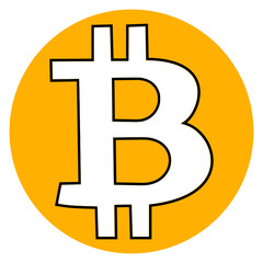 Obraz premium Orange Bitcoin sign icon for internet money. Crypto currency symbol and coin image for using in web projects or mobile applications. Blockchain based secure cryptocurrency.