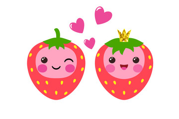 Bright cute adorable strawberry couple in love.