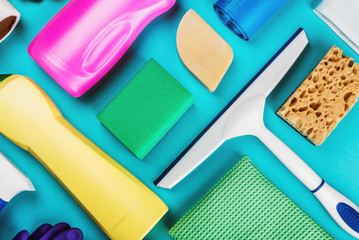 Cleaning and cleaning supplies, detergents and cleaning products. The contrast of colors