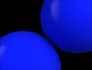 Two blue glossy 3d spheres on black background - 3d render modern design