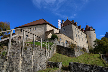 Fototapeta na wymiar The Gruyeres Castle on the top hill is the most view at fribourg,switzerland