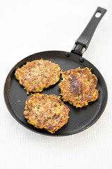 Healthy vegetable pancakes on the pan