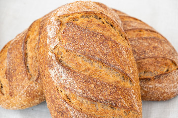 Organic country breads made with sourdough with different cereals and cooked over a wood fire