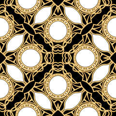 Decorative motif, frames, borders. Seamless pattern, background. Colored vector illustration. In art nouveau style, vintage, old, retro style. In vintage beige colors. Isolated on black background