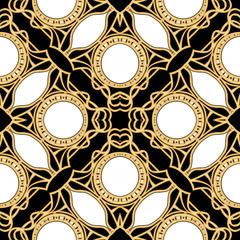 Decorative motif, frames, borders. Seamless pattern, background. Colored vector illustration. In art nouveau style, vintage, old, retro style. In vintage beige colors. Isolated on black background