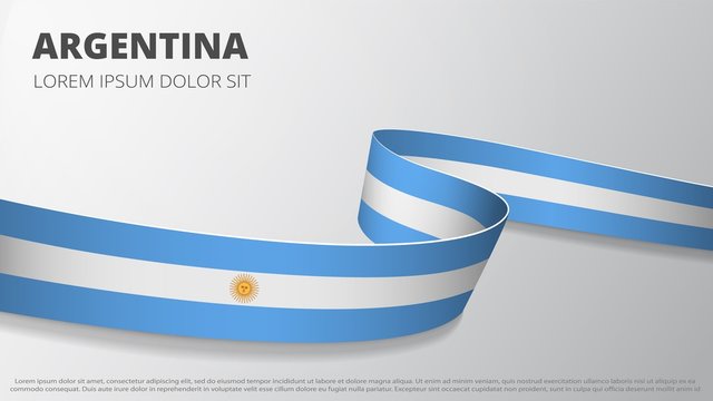 Flag of Argentina. Realistic wavy ribbon with Argentine flag colors. Graphic and web design template. National symbol. Independence day poster. Abstract background. Vector illustration.