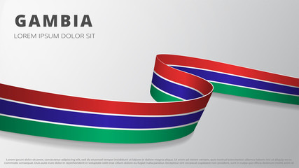 Flag of Gambia. Realistic wavy ribbon with Gambian flag colors. Graphic and web design template. National symbol. Independence day poster. Abstract background. Vector illustration.