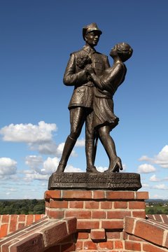 GRUDZIADZ, POLAND - SEPTEMBER 4, 2010: Statue of Uhlan soldier in Grudziadz. Uhlan was famous Polish light cavalry. Statue by Ryszard Kaczor is a popular local landmark.