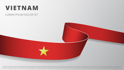 Flag of Vietnam. Realistic wavy ribbon with Vietnamese flag colors. Graphic and web design template. National symbol. Independence day poster. Abstract background. Vector illustration.