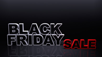 Three-dimensional "BLACK FRIDAY" and "SALE" characters on a dark background. Black friday sale concept. 3D render