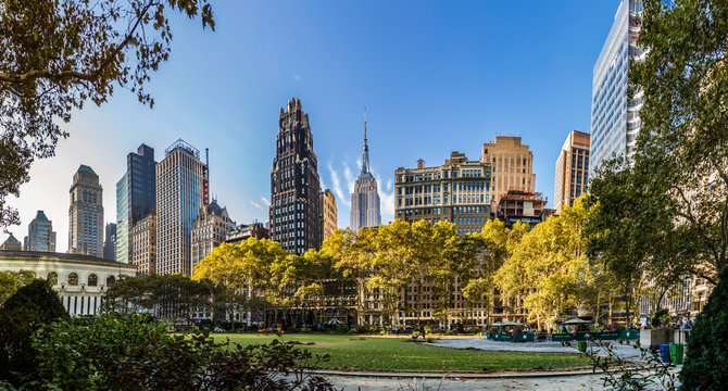 Scenic View From Central Park To The Skyline Of New York With Old Famous Skyscraper