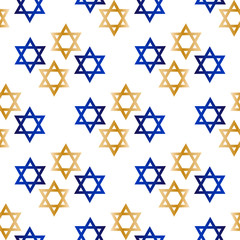 Seamless pattern with gold and blue Star of David. Template for background, banner, card, poster, web, textile. Vector EPS10 illustration.