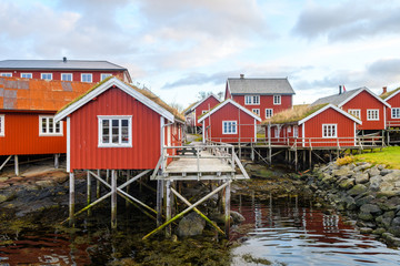 traditional waterfron cottages lofoten islands, norway