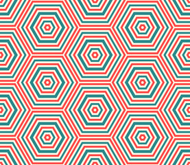 Striped hexagon seamless pattern. Linear geometric background. Vector illustration.      