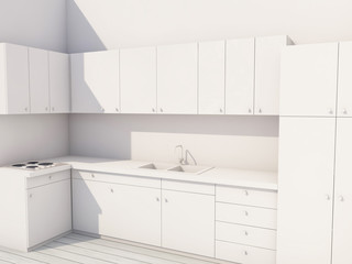 Fototapeta na wymiar 3d rendering illustration kitchen and dining room furniture