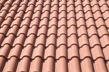 New roof with ceramic tiles close up